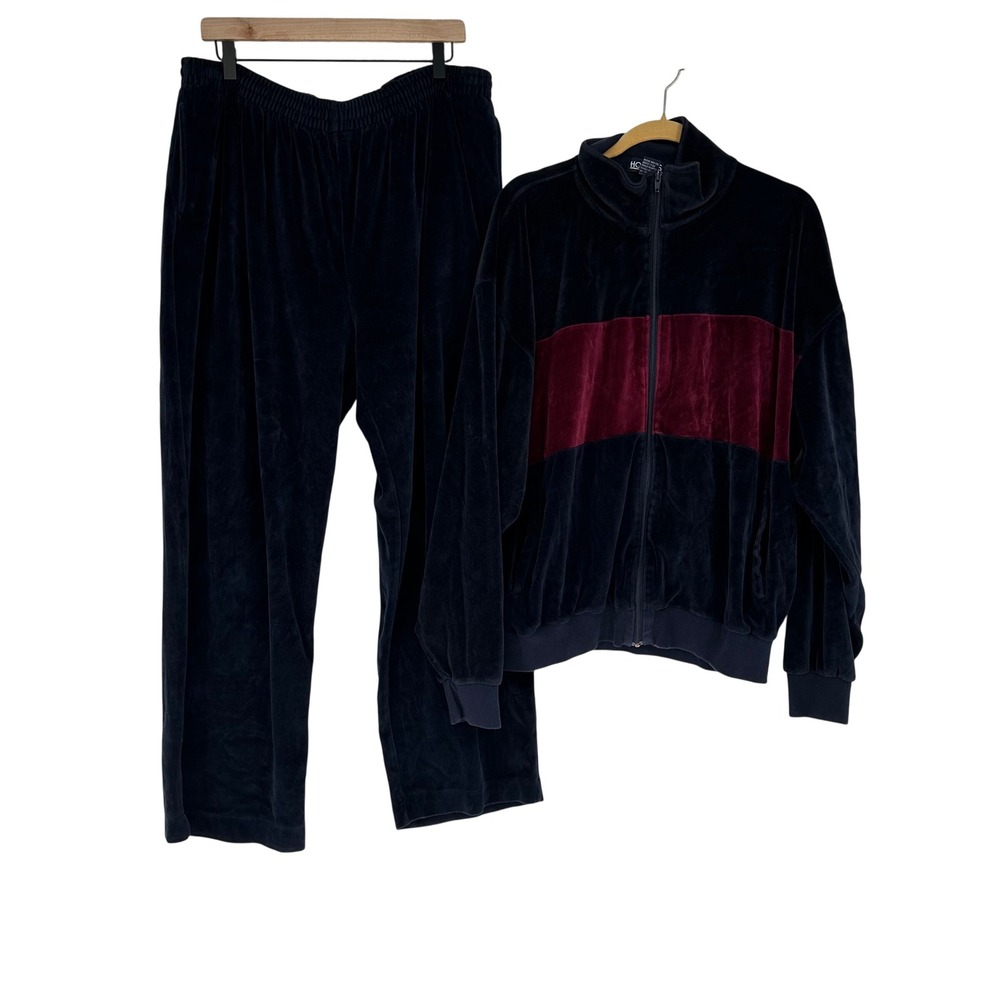 Vintage 90s Honors Velour Tracksuit Set Navy Burgundy XL‎ Hip Hop Streetwear